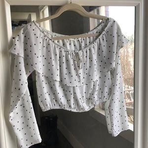 Honey Punch star print off the shoulder crop